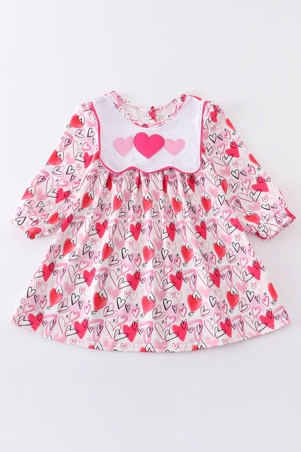 Pink valentine's day heart embroidery dress × 1