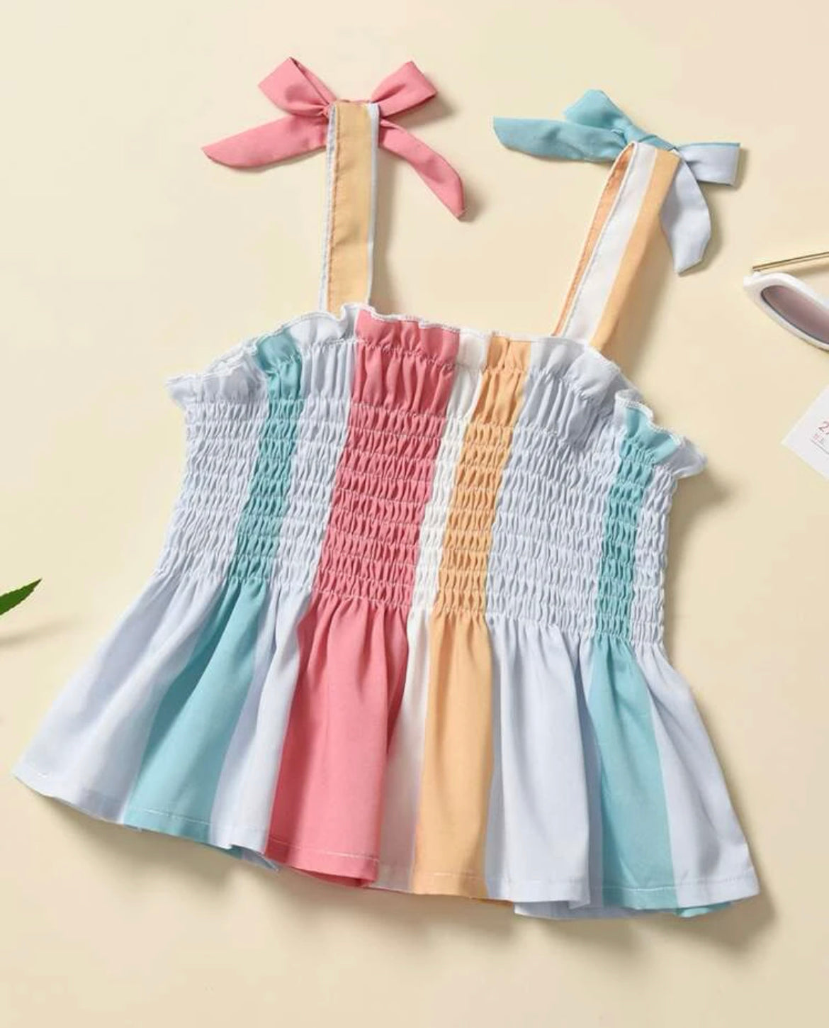 Girls Colorblock Shirred Tie Shoulder Ruffle